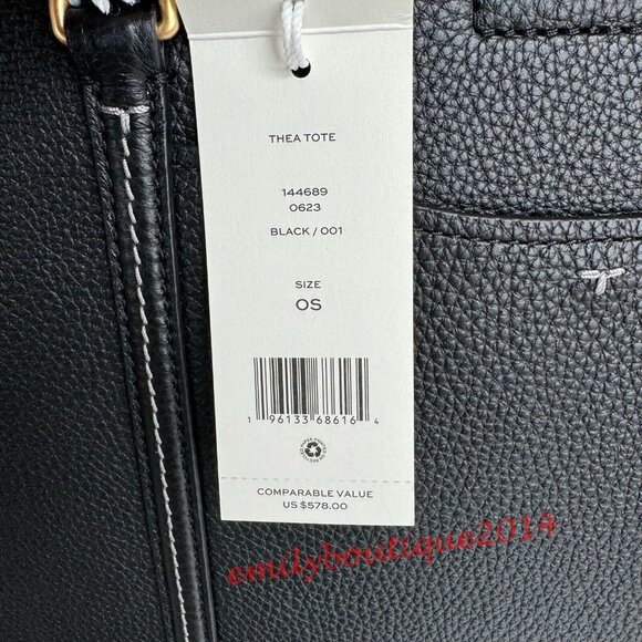 NWT Tory Burch 144689 Thea Tote In Black Pebble Leather Large Shoulder Bag - Picture 11 of 11